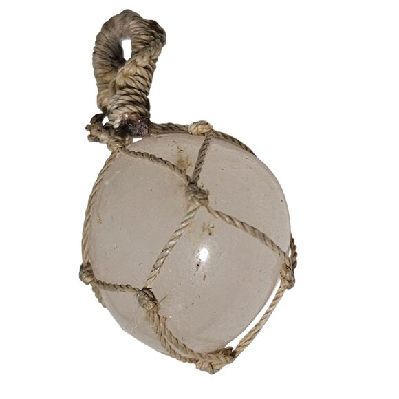 Vintage Clear Glass Fishing Float Pendant Knotted Rope Netting Nautical Jewelry - Picture 2 of 3